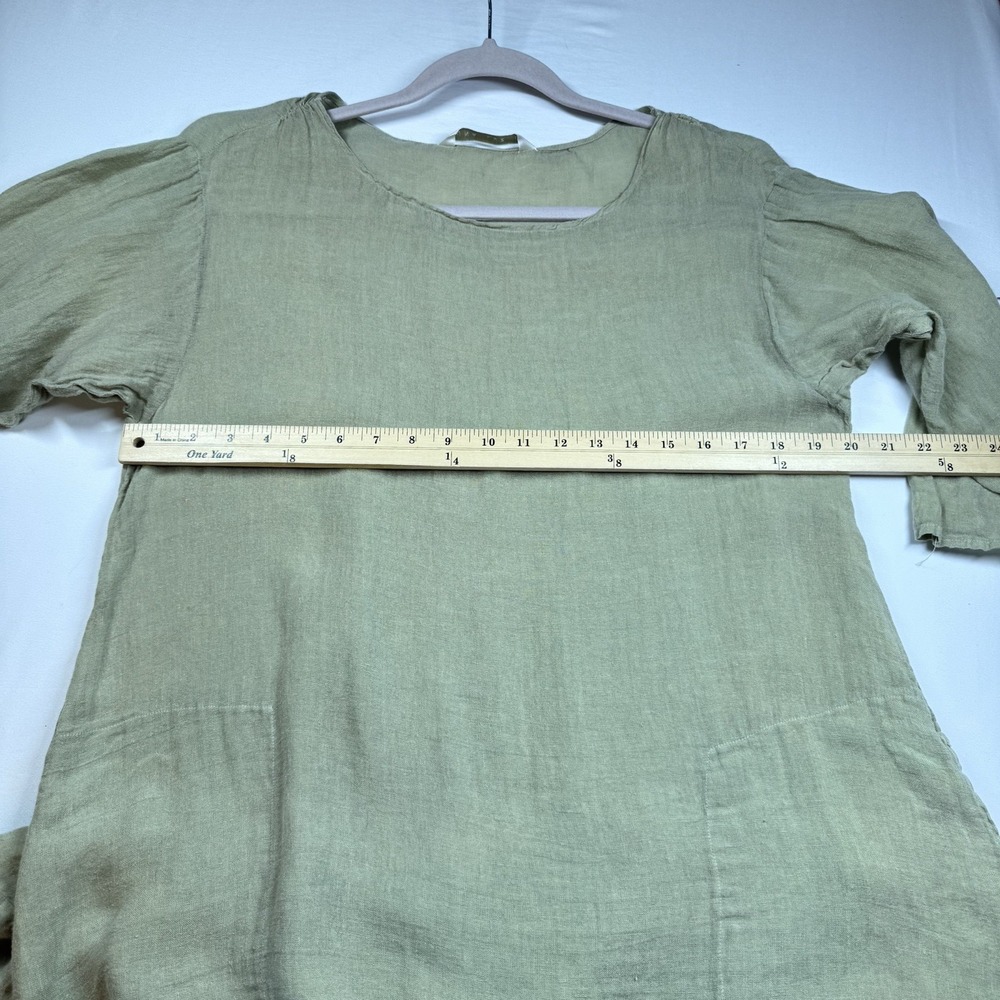 Luna Luz 100% Linen Gauze Dress Sz L Green Lagenlook Pockets‎ Boho Art Artsy - Picture 5 of 11